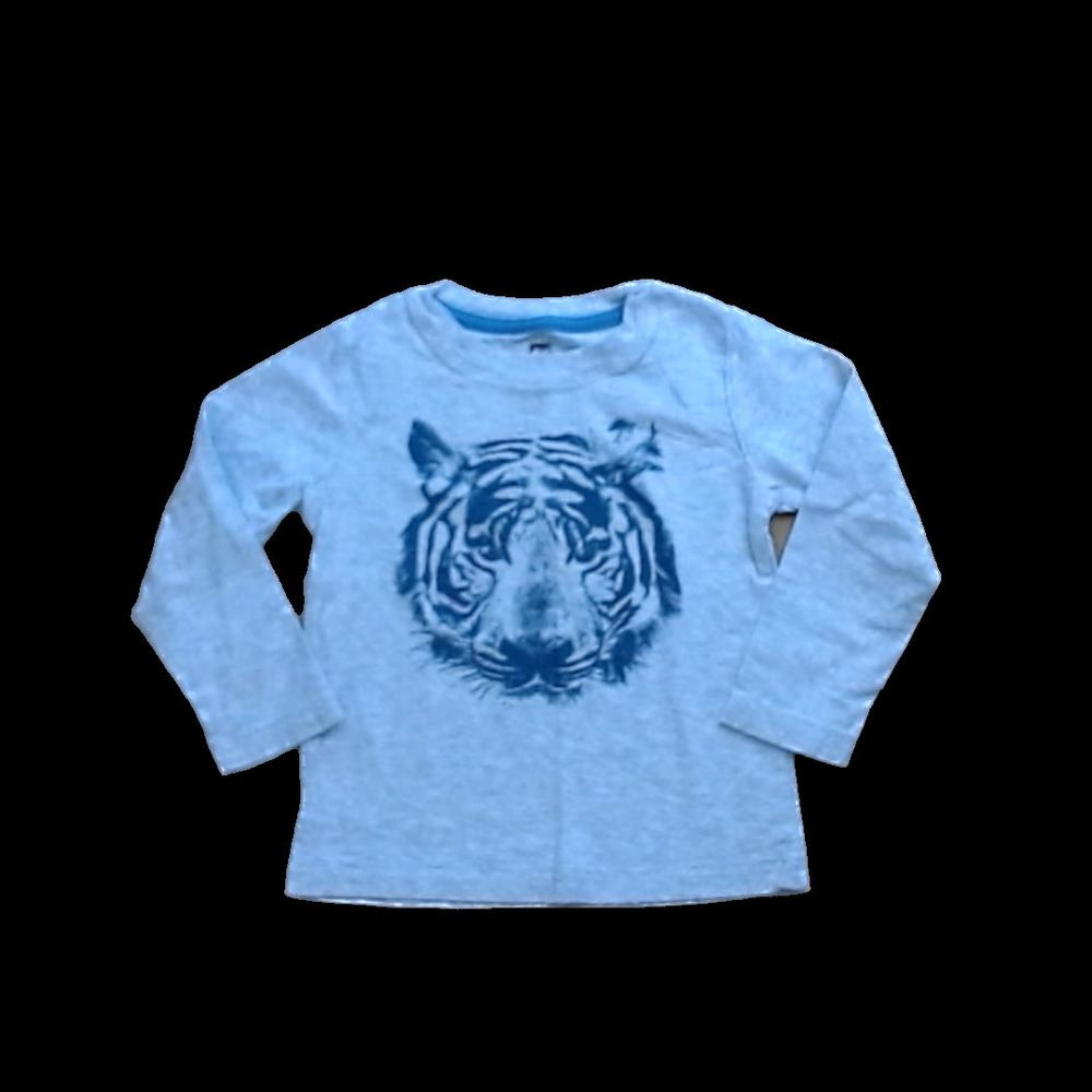 Tea Collection Boys Gray with Navy Tiger Long Sleeve Shirt size: 3T